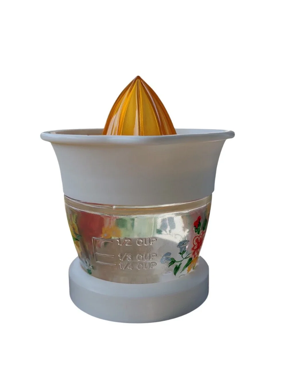 The Pioneer Woman White and Amber Floral Citrus Juicer- Sweet Rose Pattern